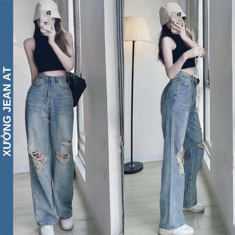 HAQI Quần jeans nữ ống loe màu xanh nhạt phong cách Ulzzang | Lazada.vn
