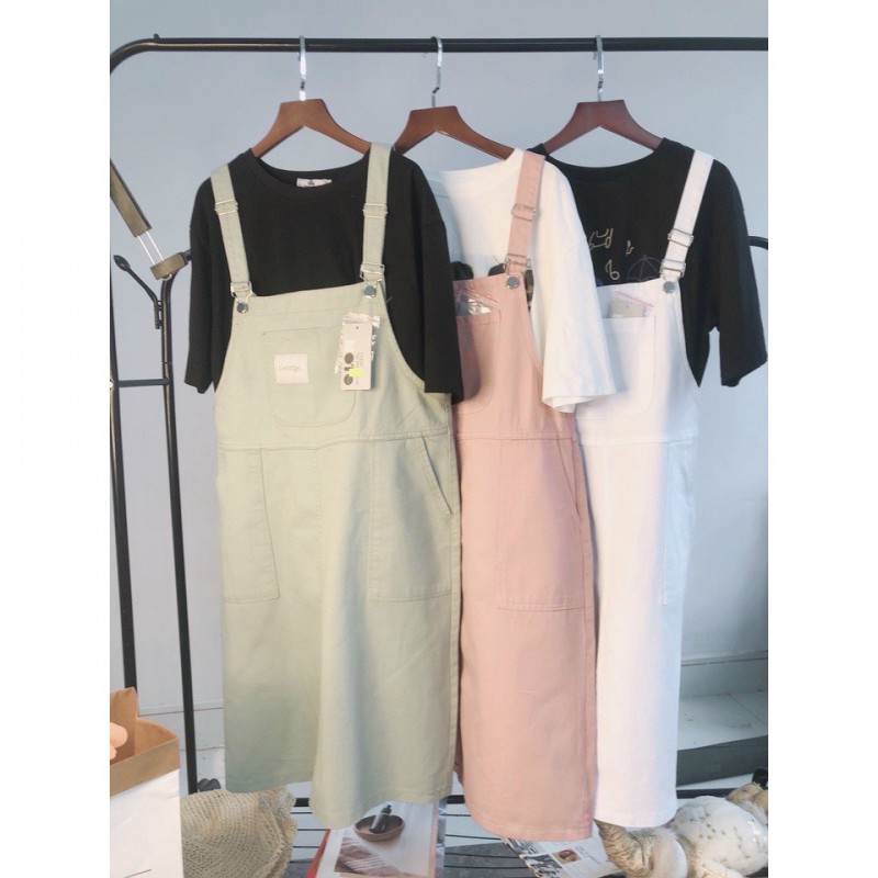 Yếm Váy Jean Dài Nữ Chất Bò Phối Túi Lớn Trước Ngực Phong Cách Hàn Quốc 013